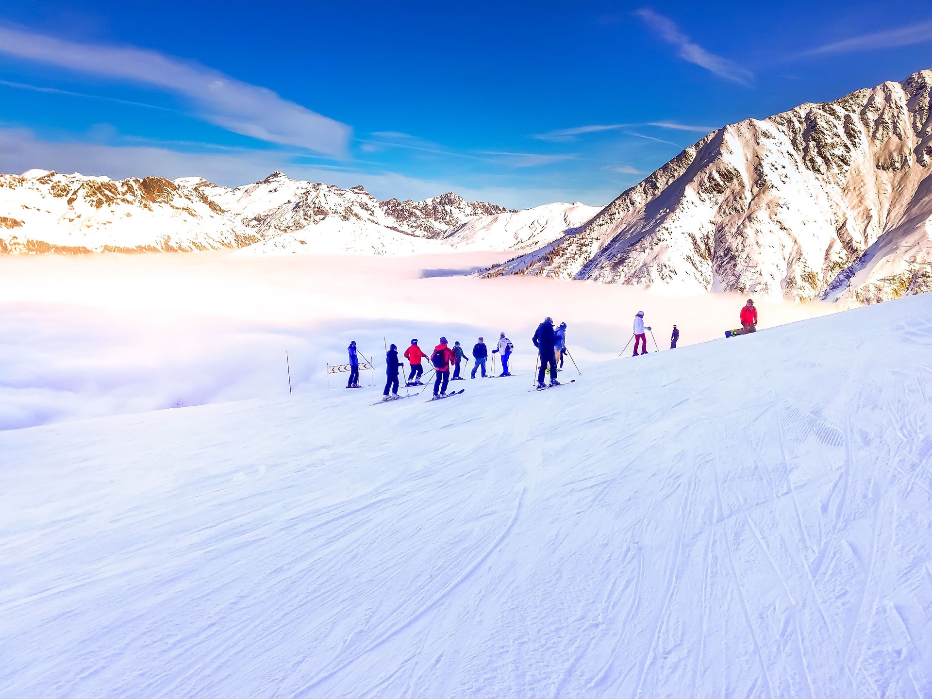 Frence alps ski resort slopes aerial view, France